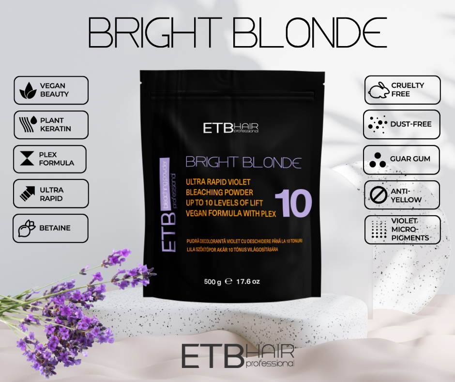 ETB Hair Bright Blonde Violet Plex 10 – Pudră Decolorantă Vegană (500 g)