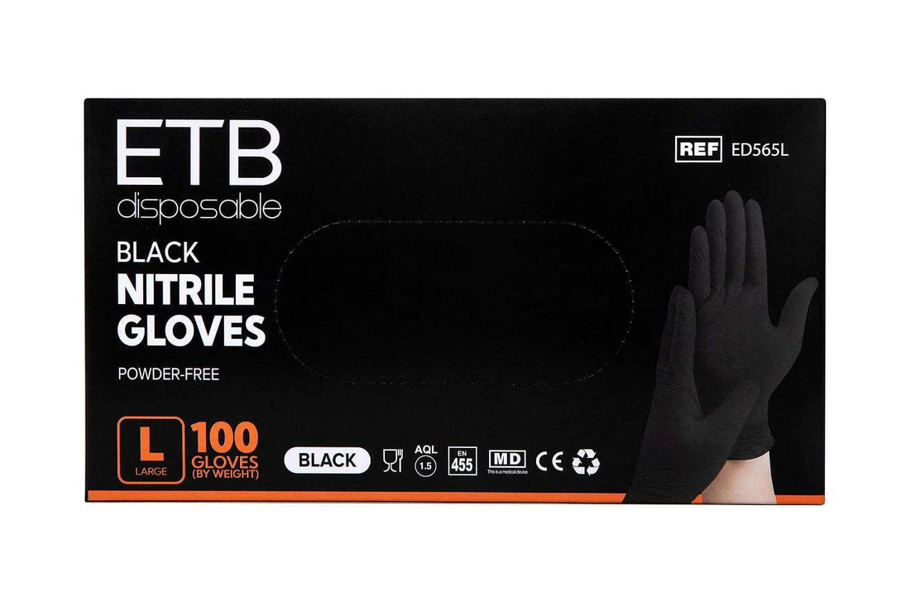 ETB Eldobható Fekete Nitril Kesztyű L Méret 100db (ED565L)