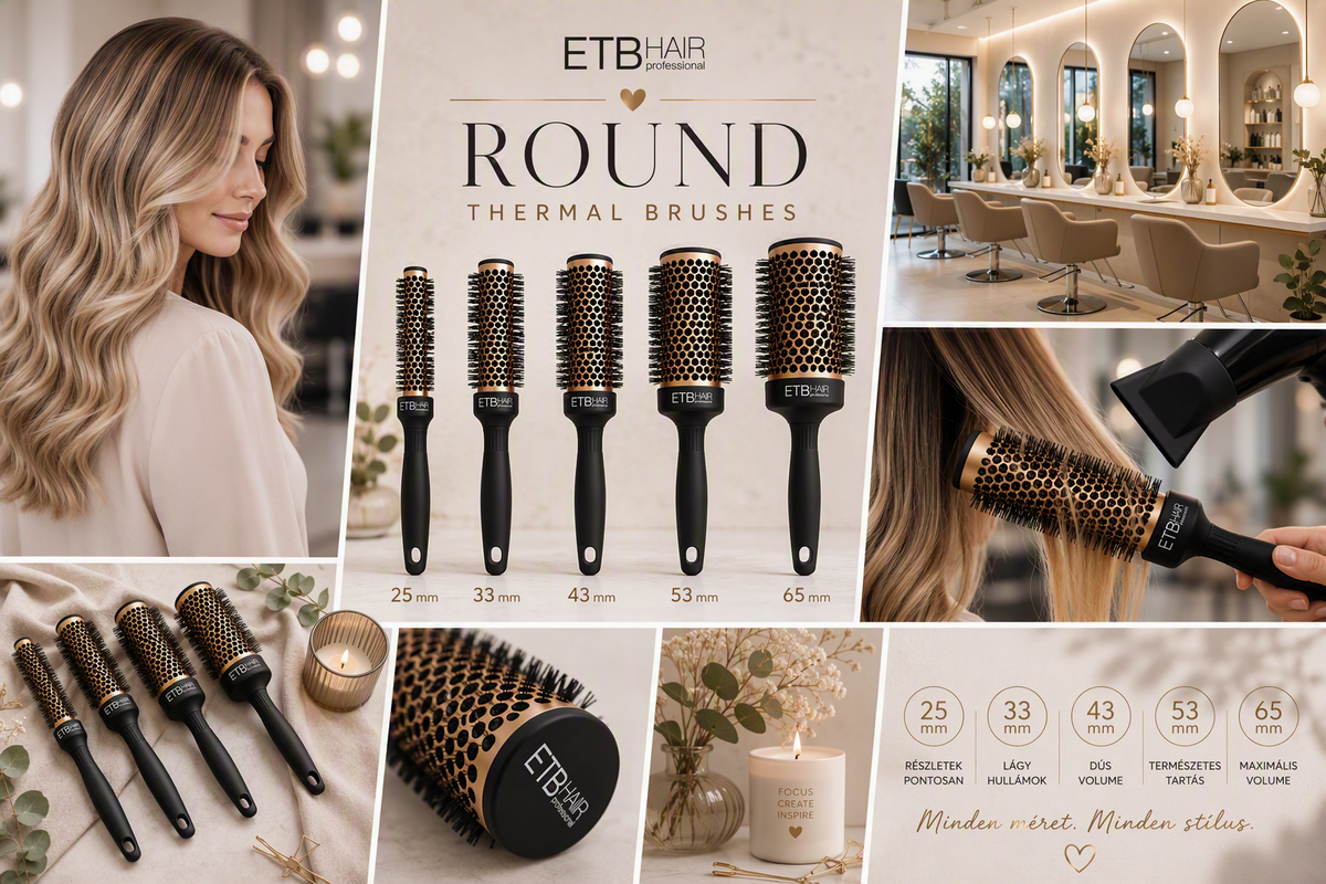 ETB Hair Perie Profesională Rotundă Profesională ETB Hair cu Strat Ceramic și Peri Rezistenți la Căldură, Antistatici 33 mm