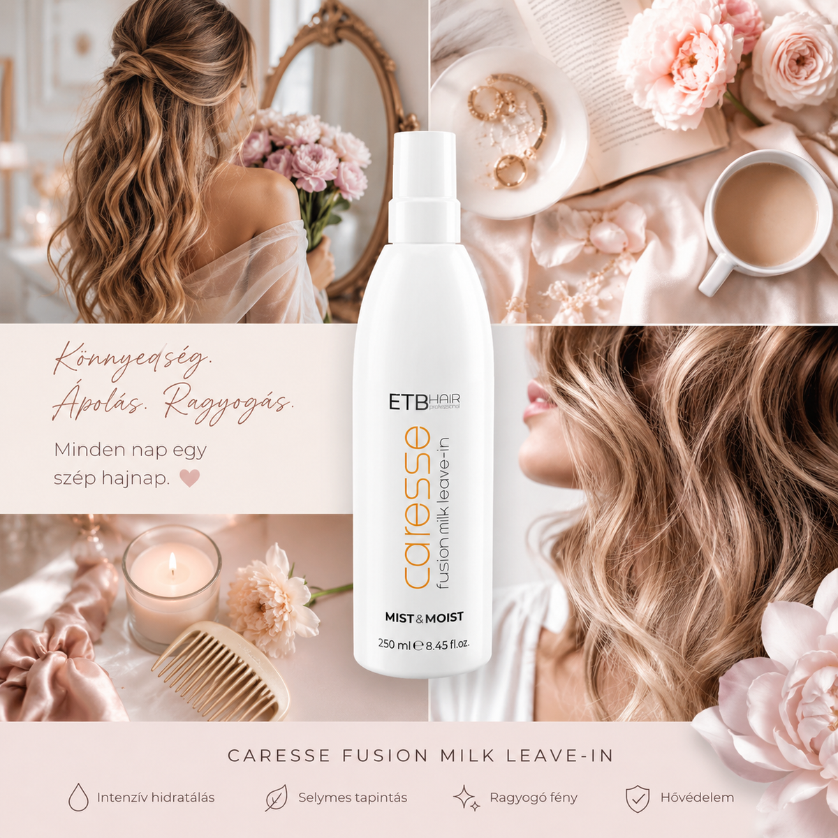 ETB Hair CARESSE MIST & MOIST Fusion Milk Multifunkcionális Hajban Maradó Kondicionáló Krémpermet,250 ml