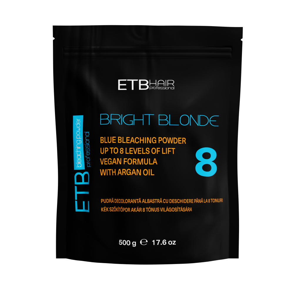 ETB Hair Professional Bright Blonde Szőkítőpor Keratinnal, Kék, 8 Szint Világosítással, Vegan, 500 G